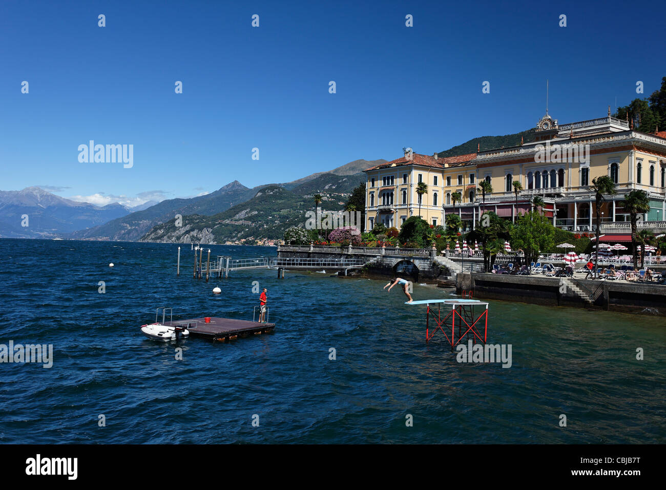 Swimming in the lake, Bellagio, Lake Como, Lombardy, Italy Stock Photo