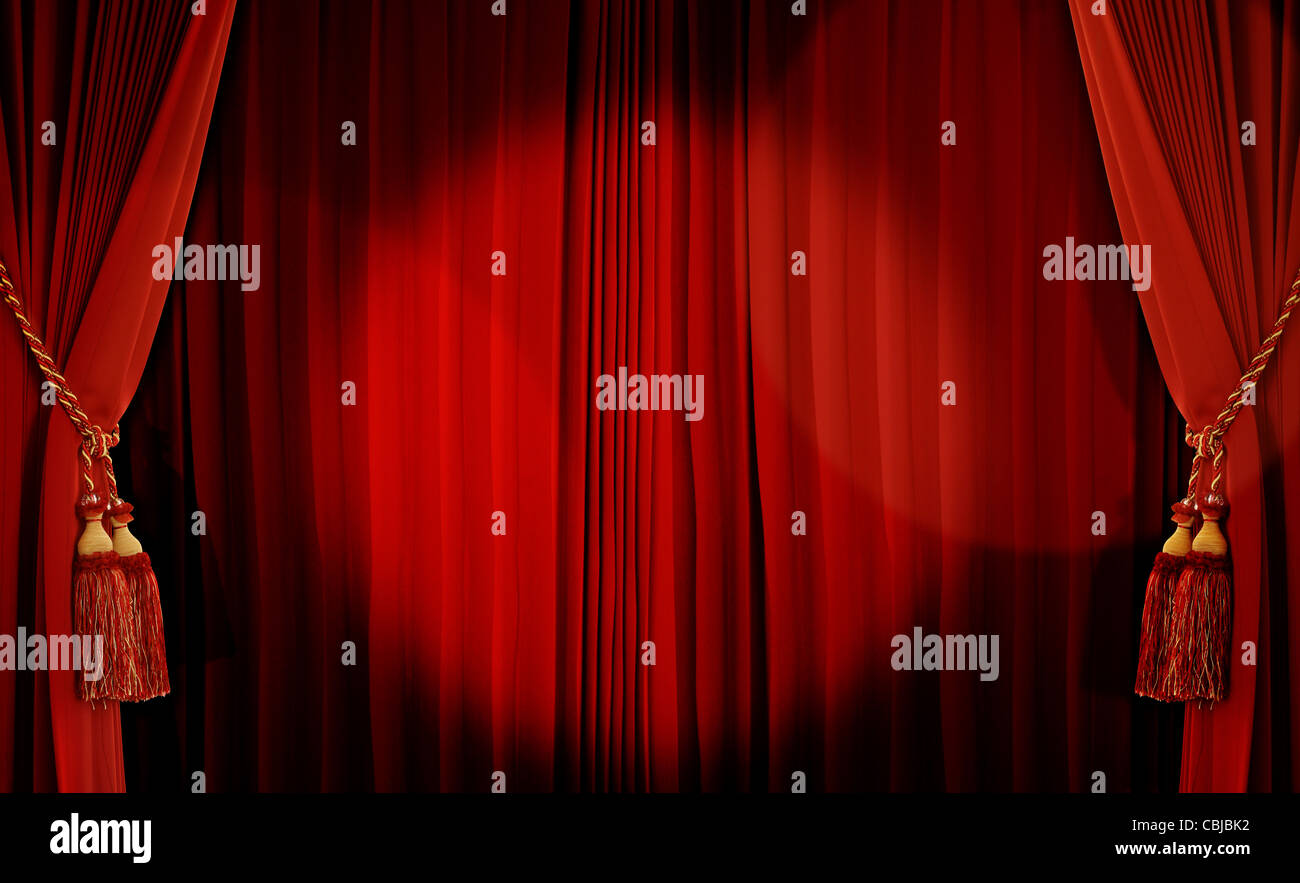 Theatrical curtain of red color Stock Photo