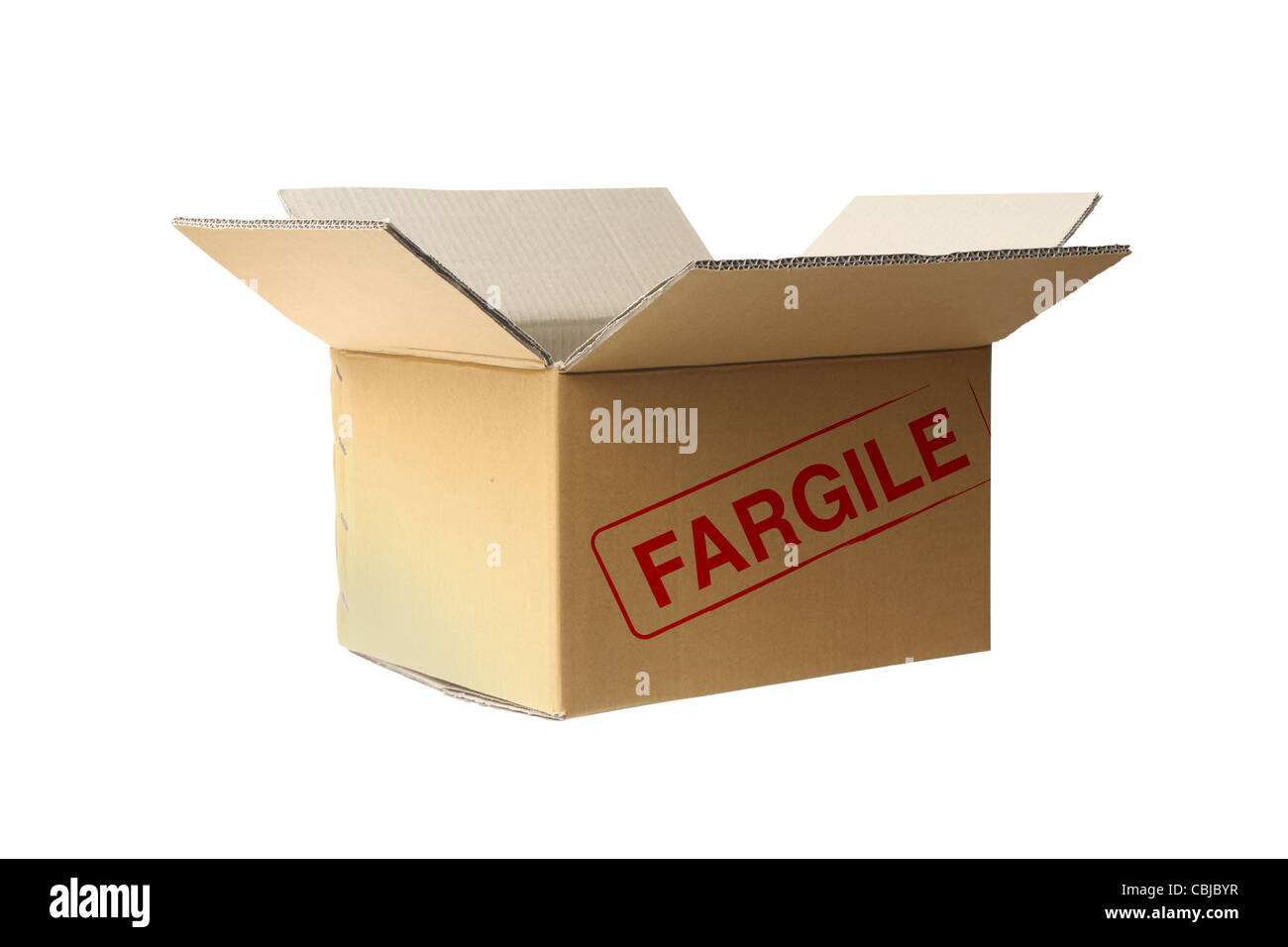 open corrugated cardboard box on white background Stock Photo