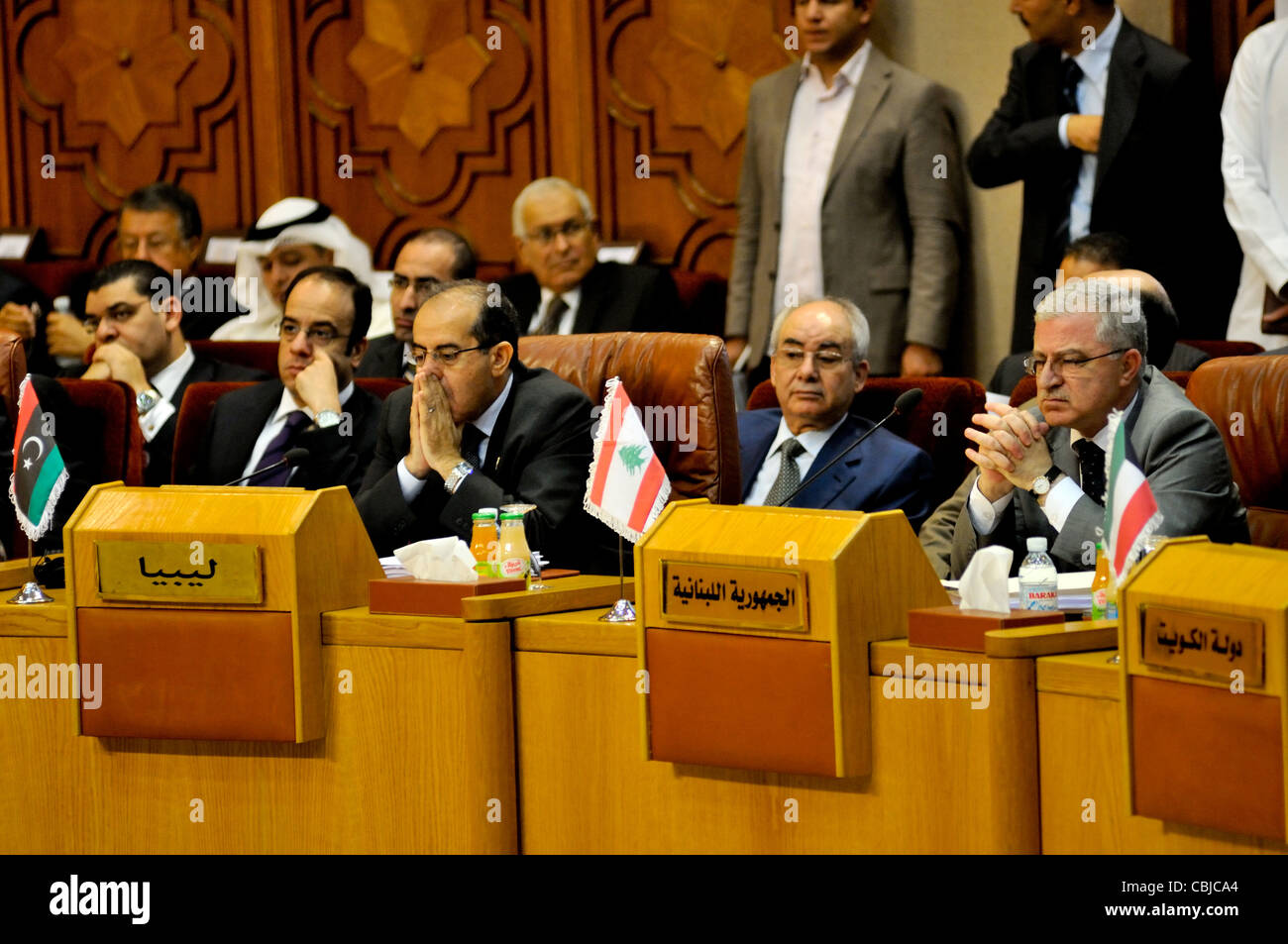 Mahmoud Jibril, Chairman of the National Transitional Council, at the Arab League in Cairo. Stock Photo