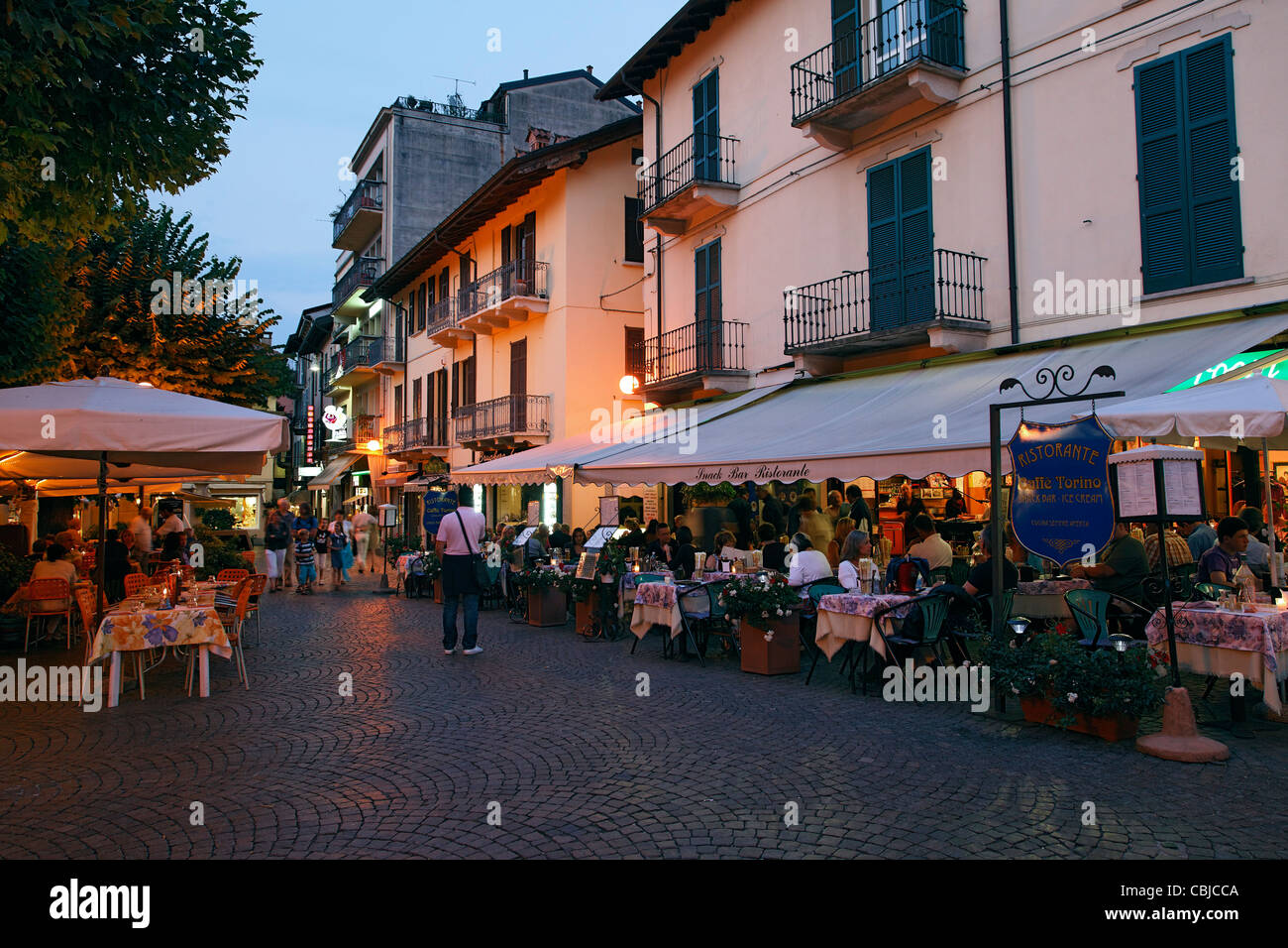 Restaurants, Market place, Stresa, Lago Maggiore, Piedmont, Italy Stock