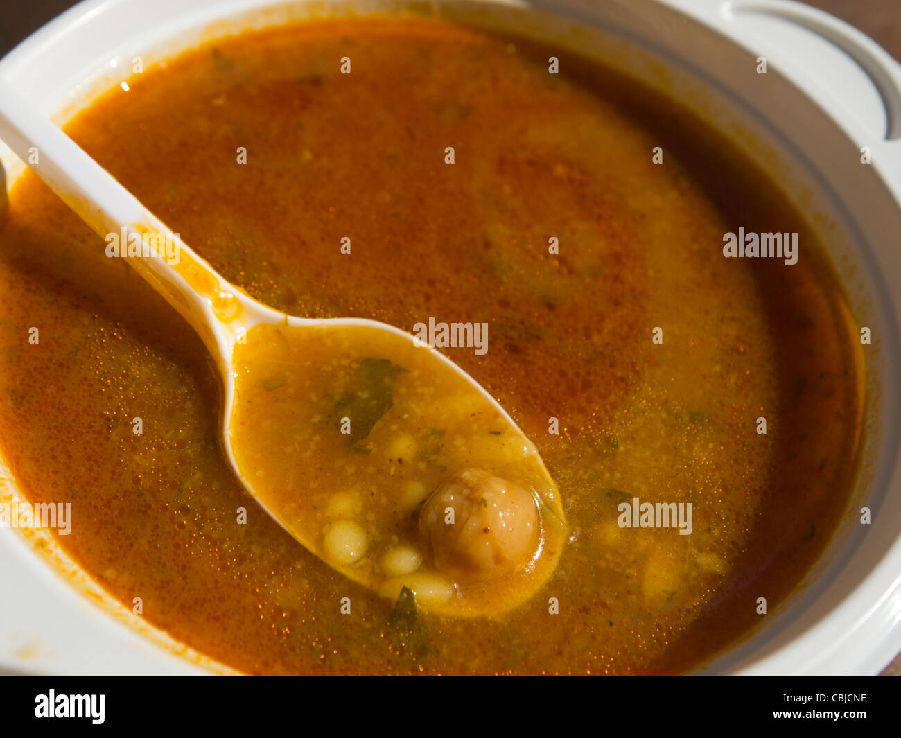 Bowl of typical Moroccan soup at a street market, Geneva Switzerland