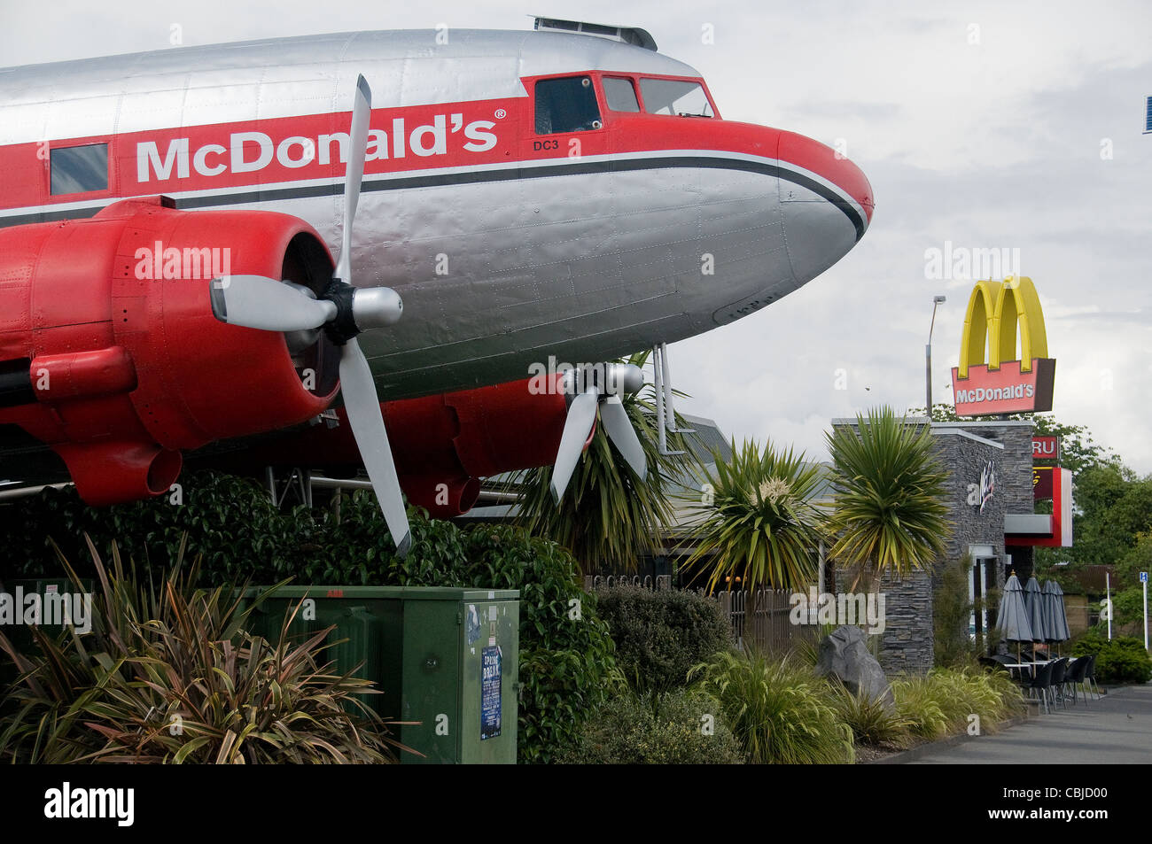 The DC 3 at the McDonald's in the popular town of Taupo at Lake Taupo is one of New Zealand's most visited sites. Stock Photo