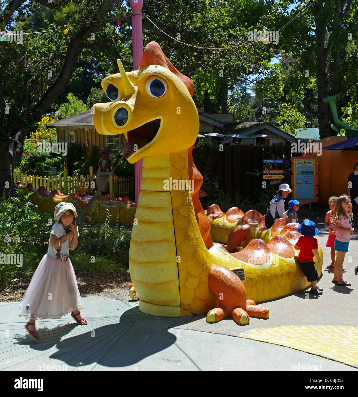 Children play with a dragon at amusement park Fairyland Oakland Stock Photo