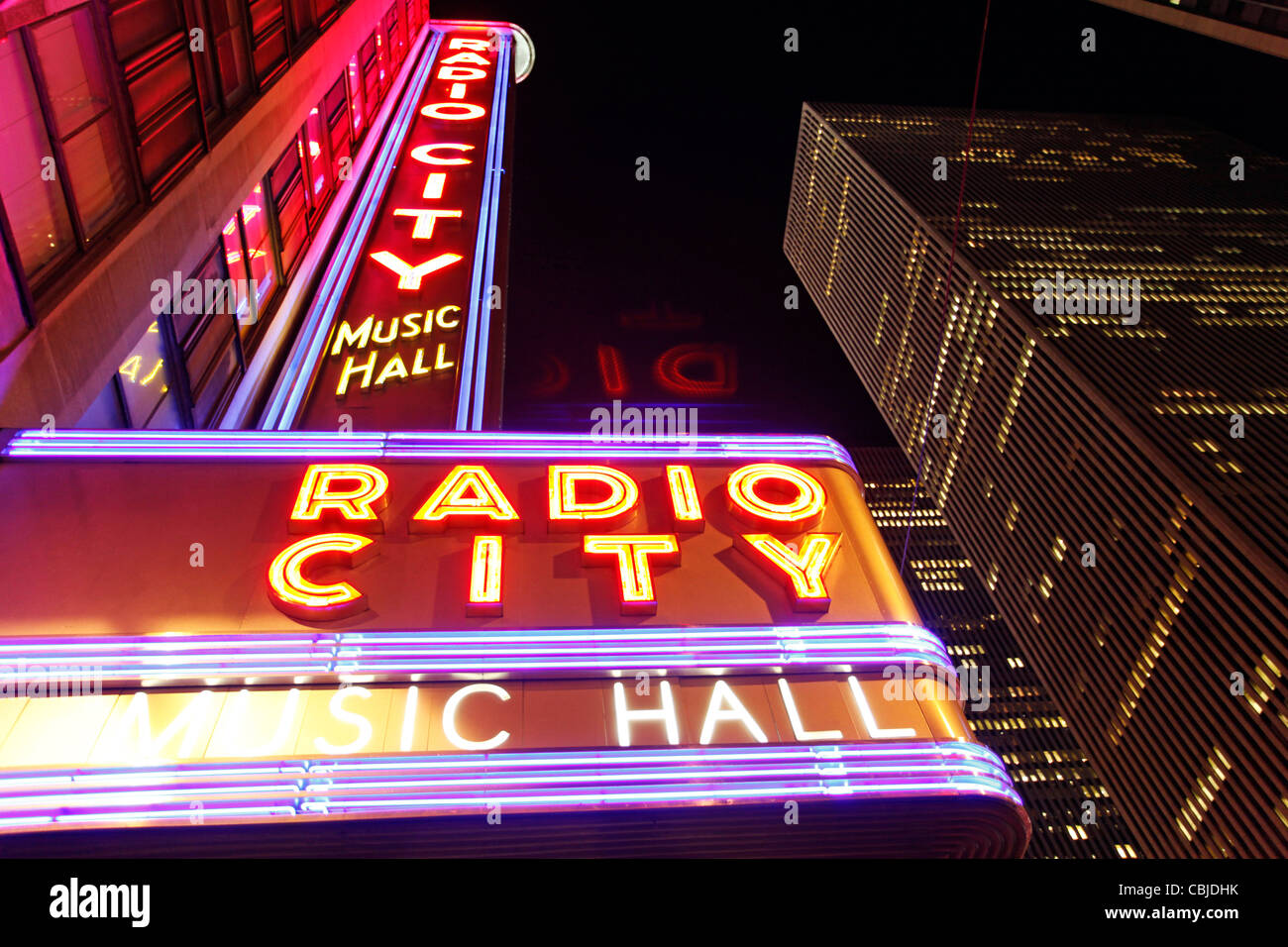 Radio City Music Hall neon light sign, New York Stock Photo Alamy
