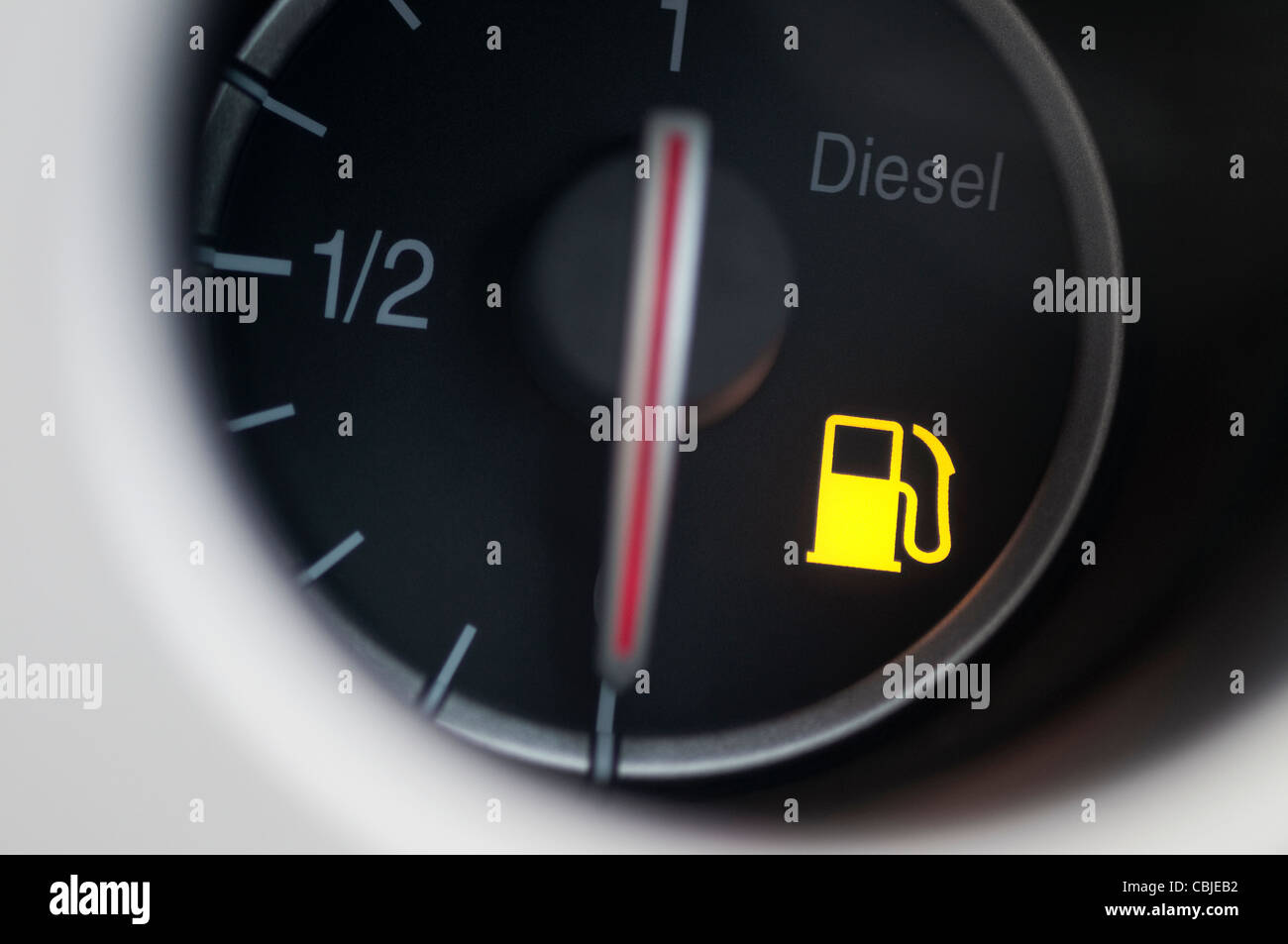 diesel fuel gauge dial on empty tank Stock Photo