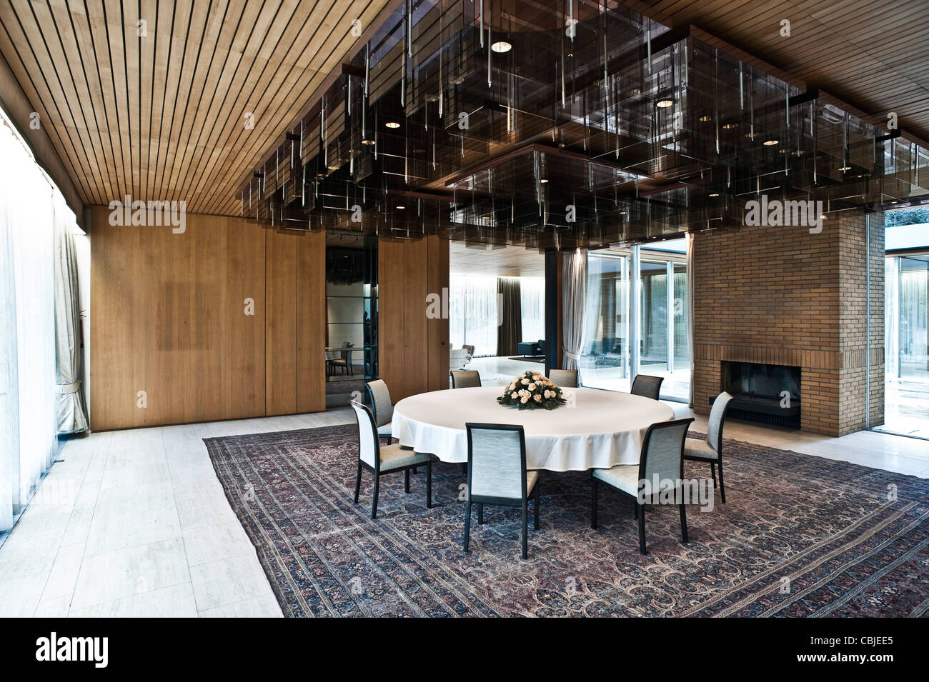Dining room with massive ceiling lamp, official chancellor bungalow, built  1964, Bonn, Germany, Europe Stock Photo - Alamy