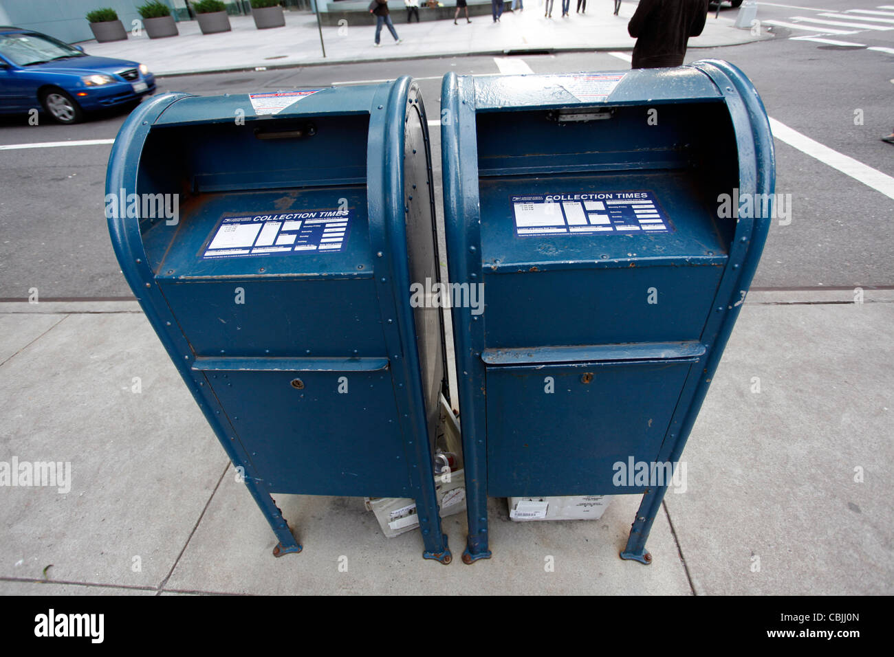 Blue New York post office box and mailboxes in New York, United States of America Stock Photo