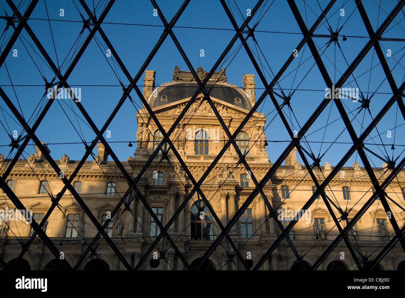 The Louvre Museum from inside Pyramid, Paris, France Stock Photo