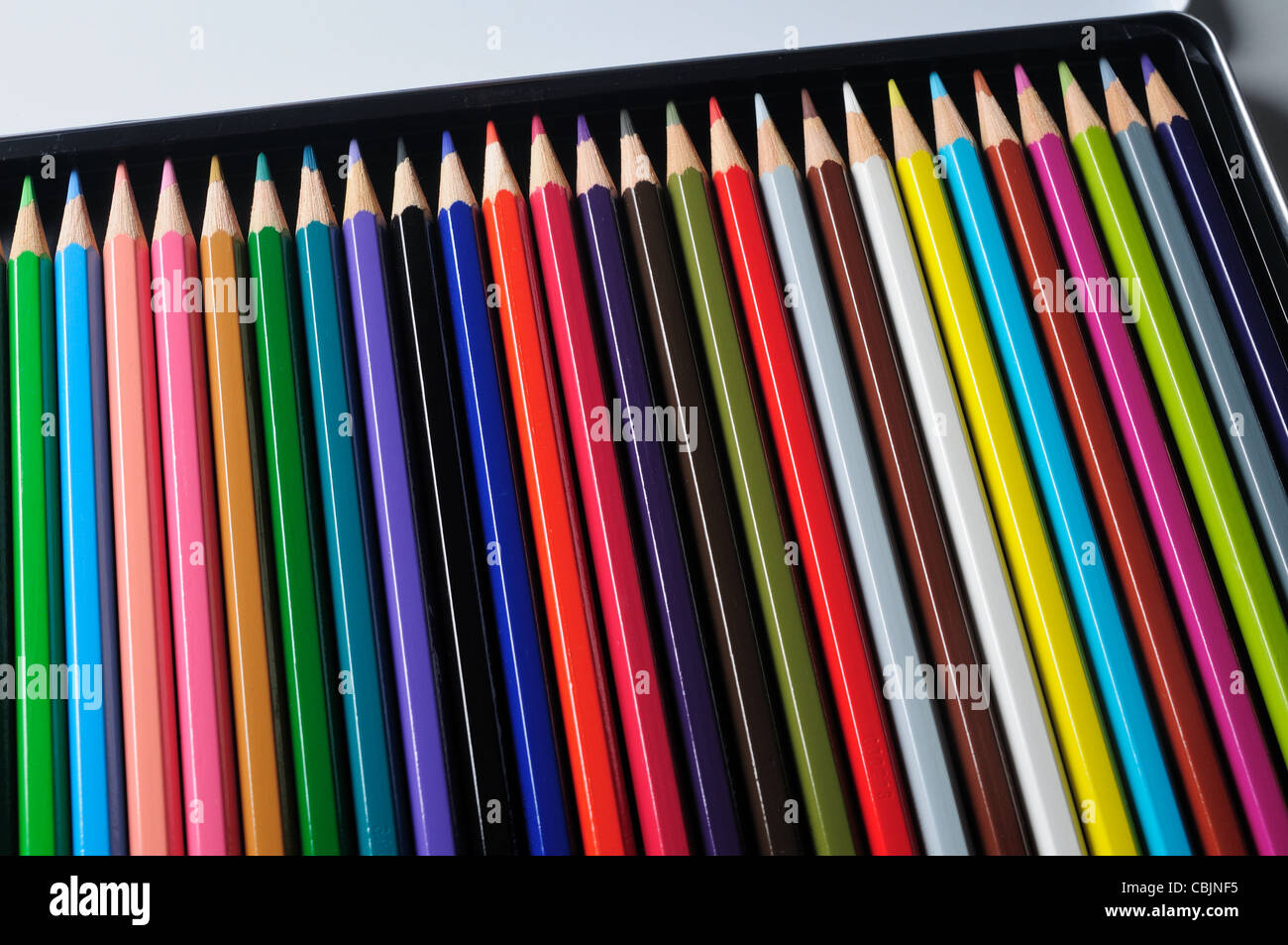 Box of colored pencils Stock Photo Alamy