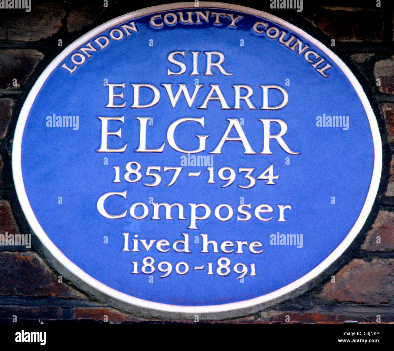 Blue Plaque, Sir Edward Elgar, Composer, Avonmore Road, London English plaques music musical England UK composer composers Stock Photo