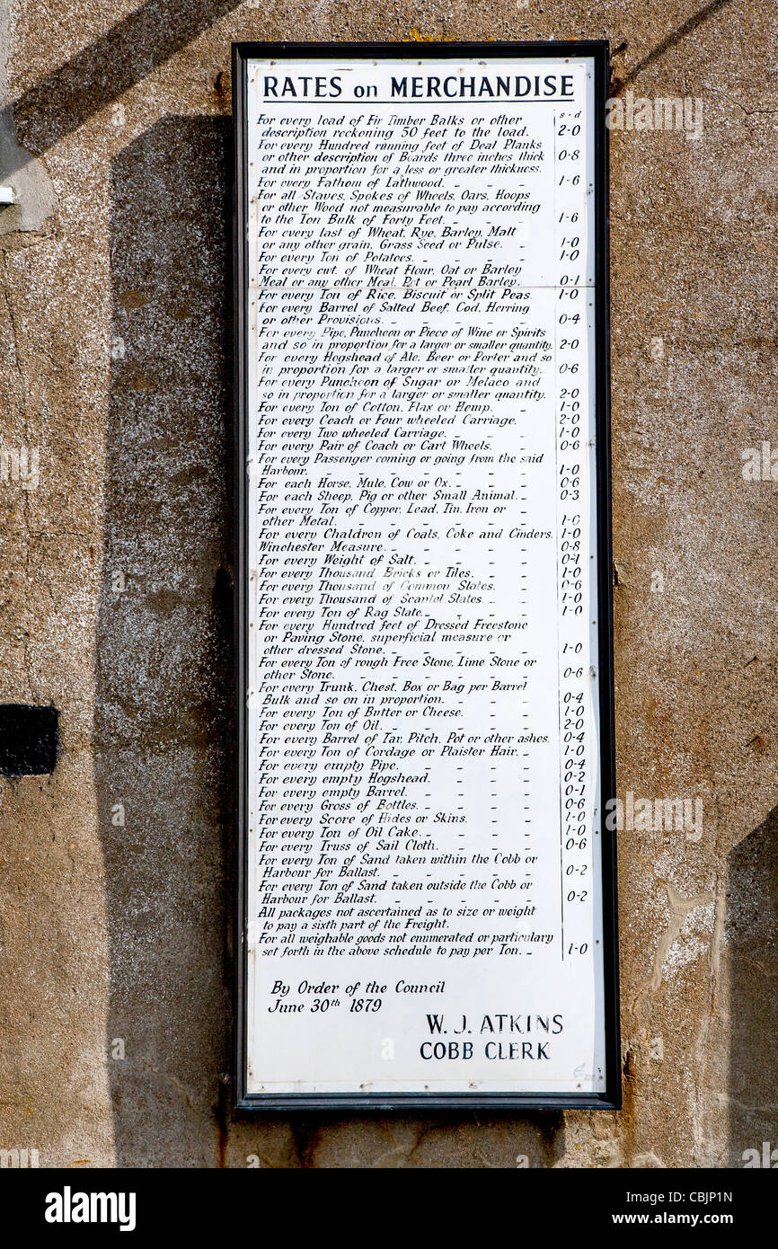 Notice board showing import tariffs in days of old Lyme Regis, Dorset, England Stock Photo Alamy