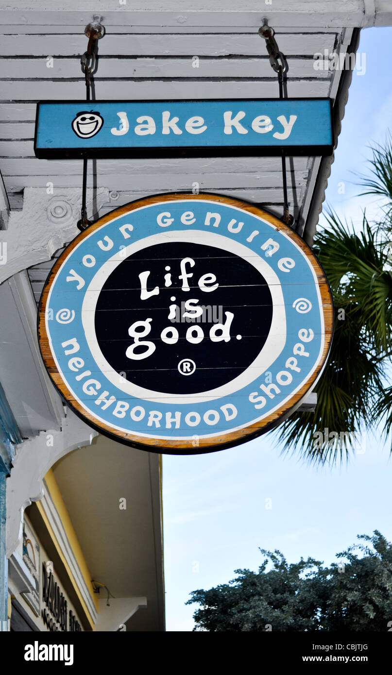 Key West, Florida - Life is Good retail shop sign on Duval  - Jake Key  532 Duval Street Key West, FL 33040 Stock Photo