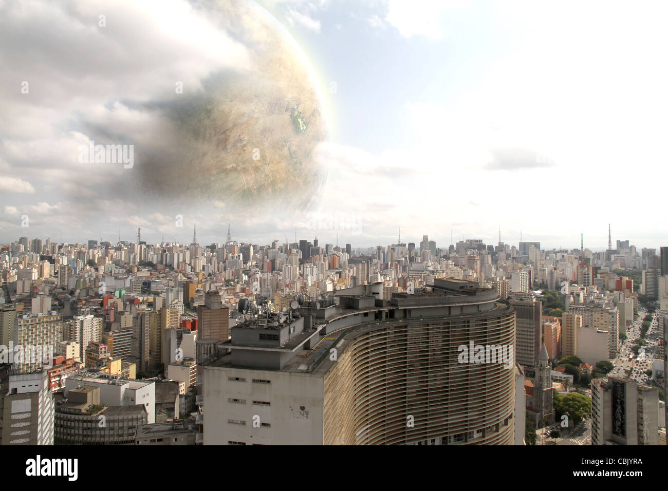 An alien Planet over Sao Paulo. Stock Photo