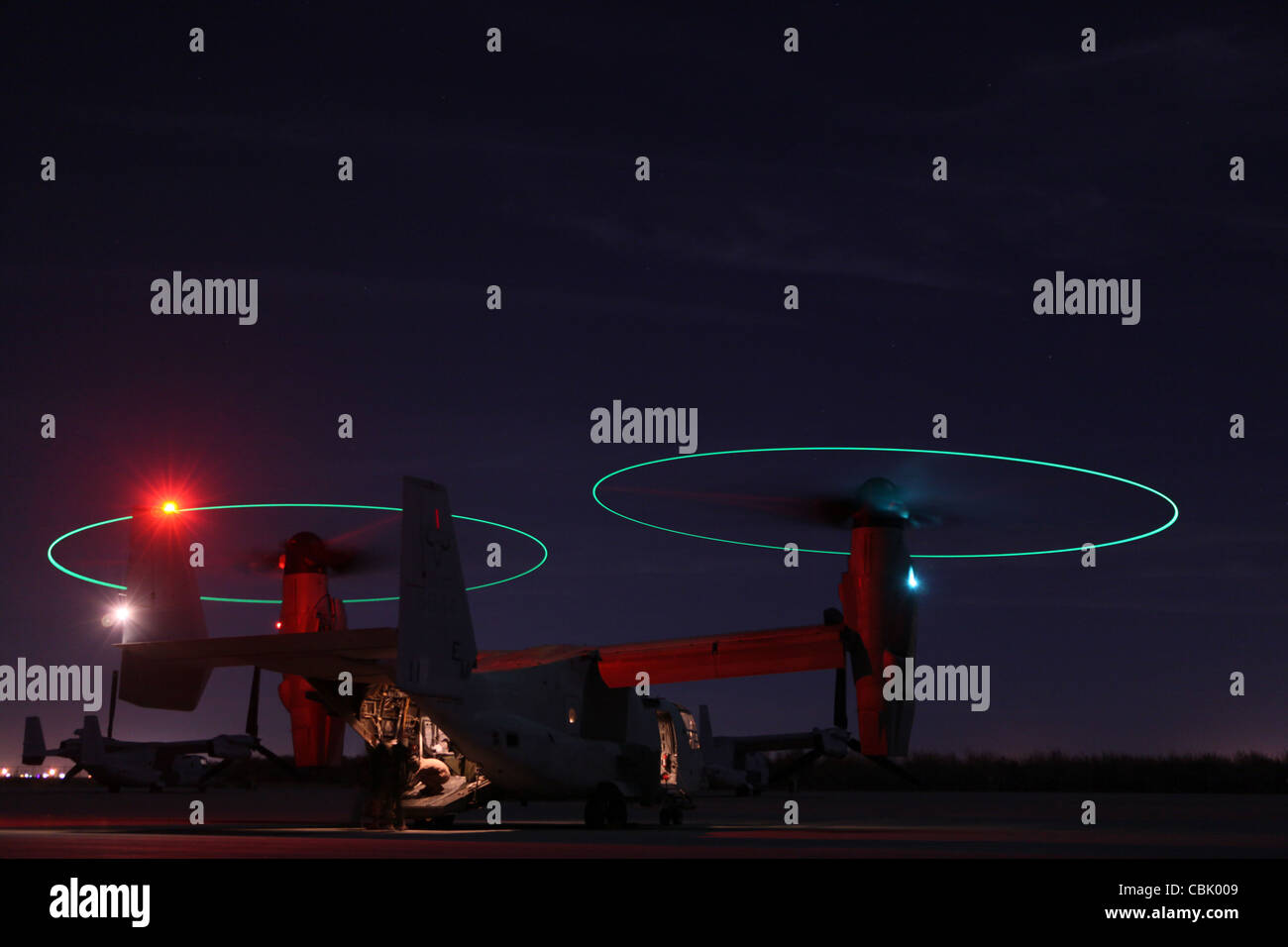 Marine Aviation Weapons and Tactics Squadron One MV-22 Osprey in night time exposure Stock Photo