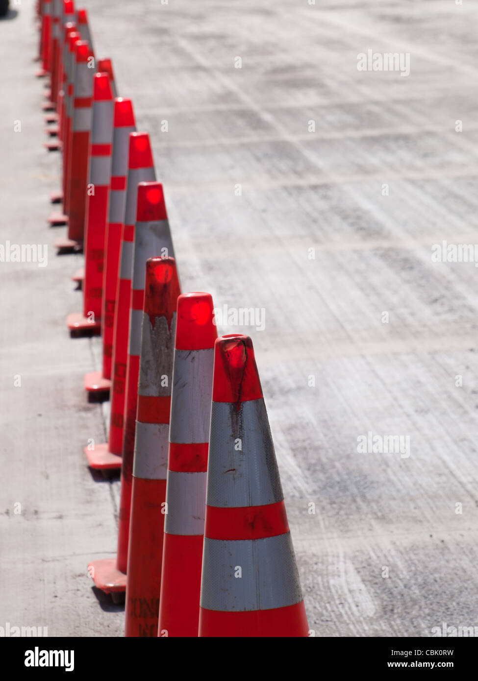 Row of traffic cones in downtown Denver, Colorado Stock Photo Alamy
