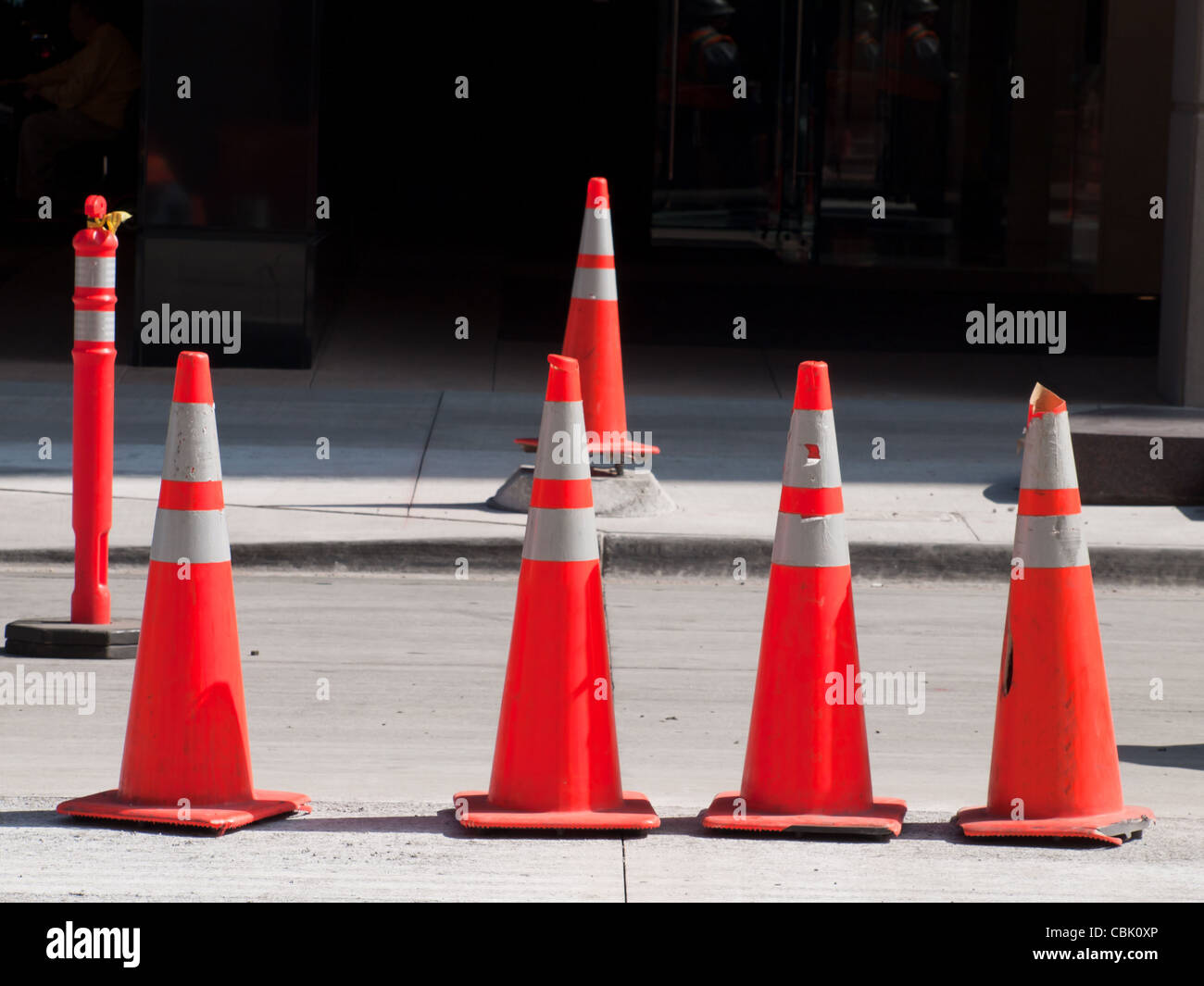 Row of traffic cones in downtown Denver, Colorado Stock Photo Alamy