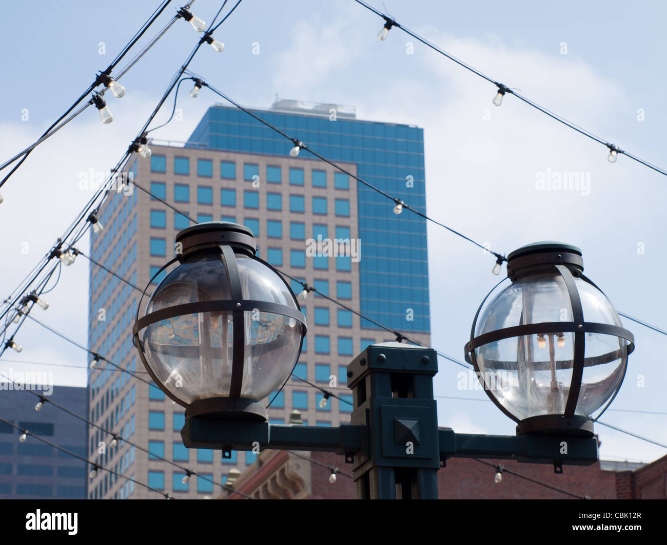 Street lights at Larimer Square in downtown Denver, Colorado Stock