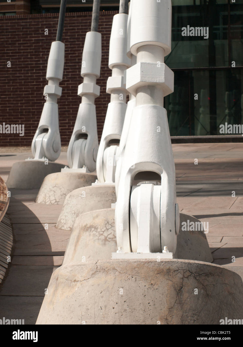 Suspension anchors for a Millenium Bridge in Denver, Colorado Stock