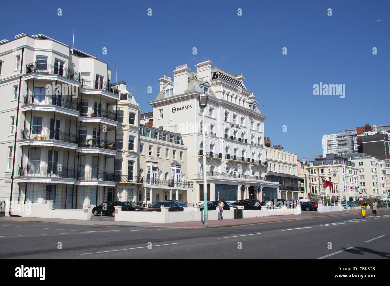 Waterfront beach white hotels Ramada Brighton Stock Photo