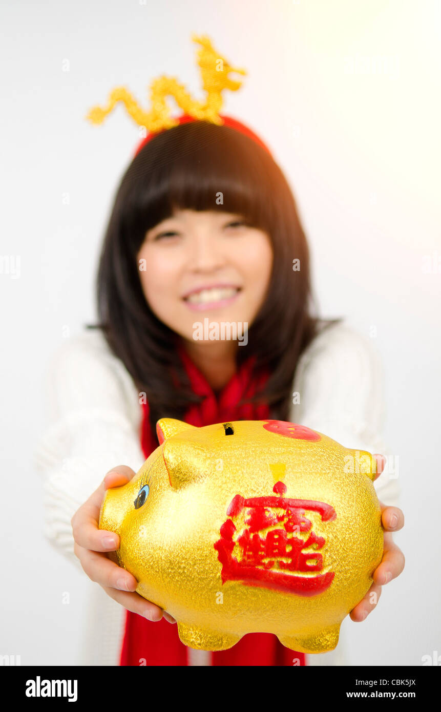 A Asian Portrait with Christmas Dress Stock Photo