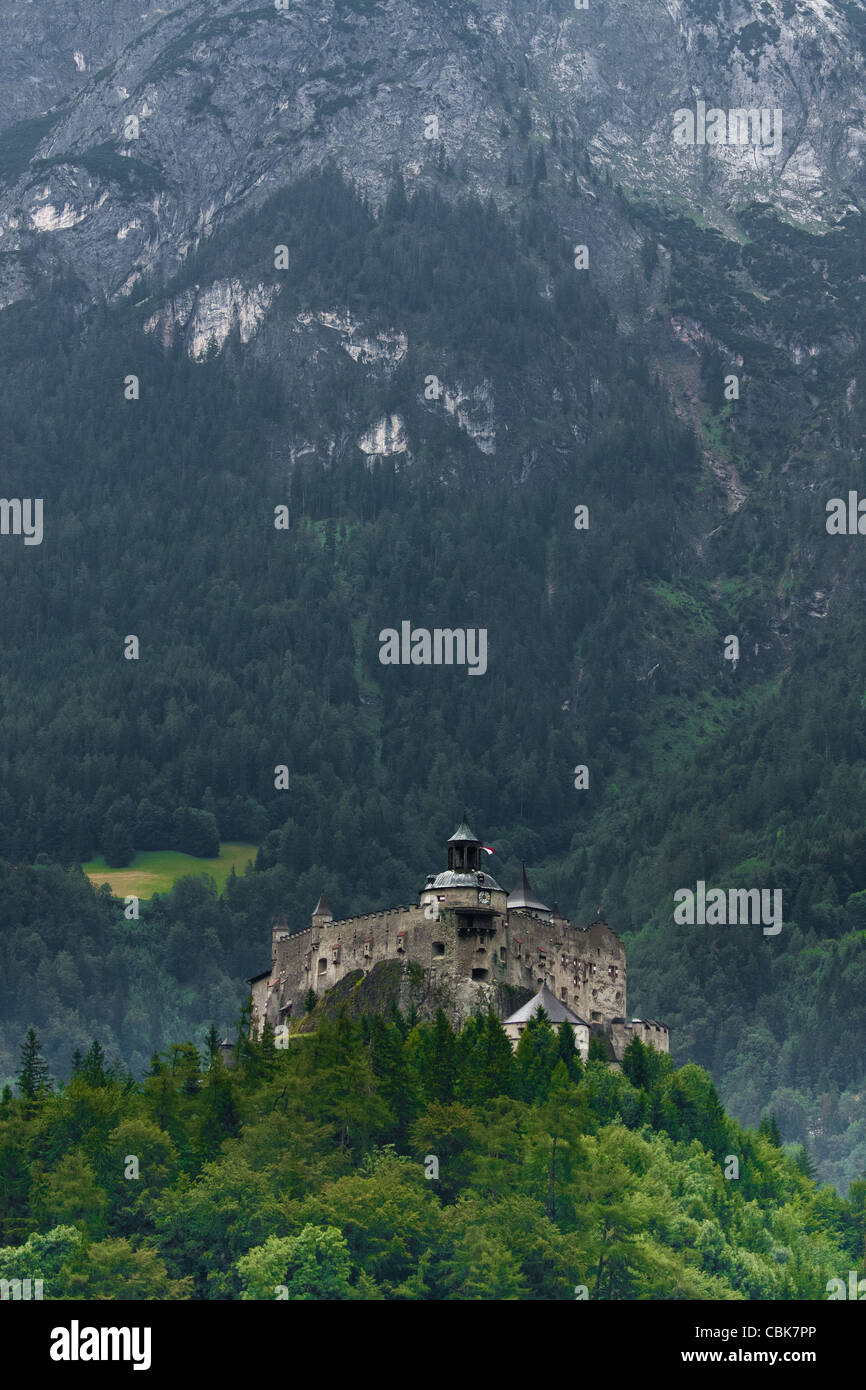 Hohenwerfen castle in Austria on Alps backgrond Stock Photo