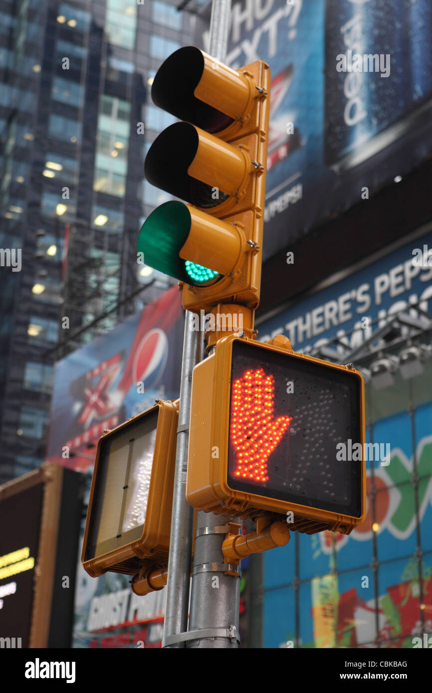 Pedestrian traffic light, Times Square, Manhattan, New York City, NYC, USA Stock Photo