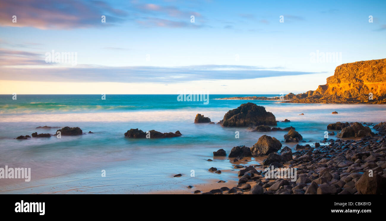 Evening light on empty beach Fuerteventura Canary Islands Spain Stock ...