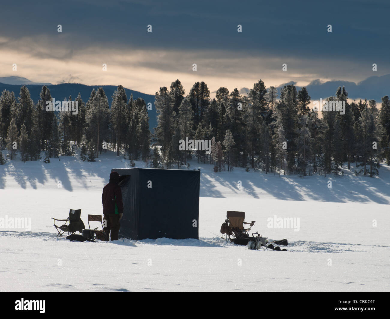 Ice fishing on Lake Granby, Colorado Stock Photo - Alamy