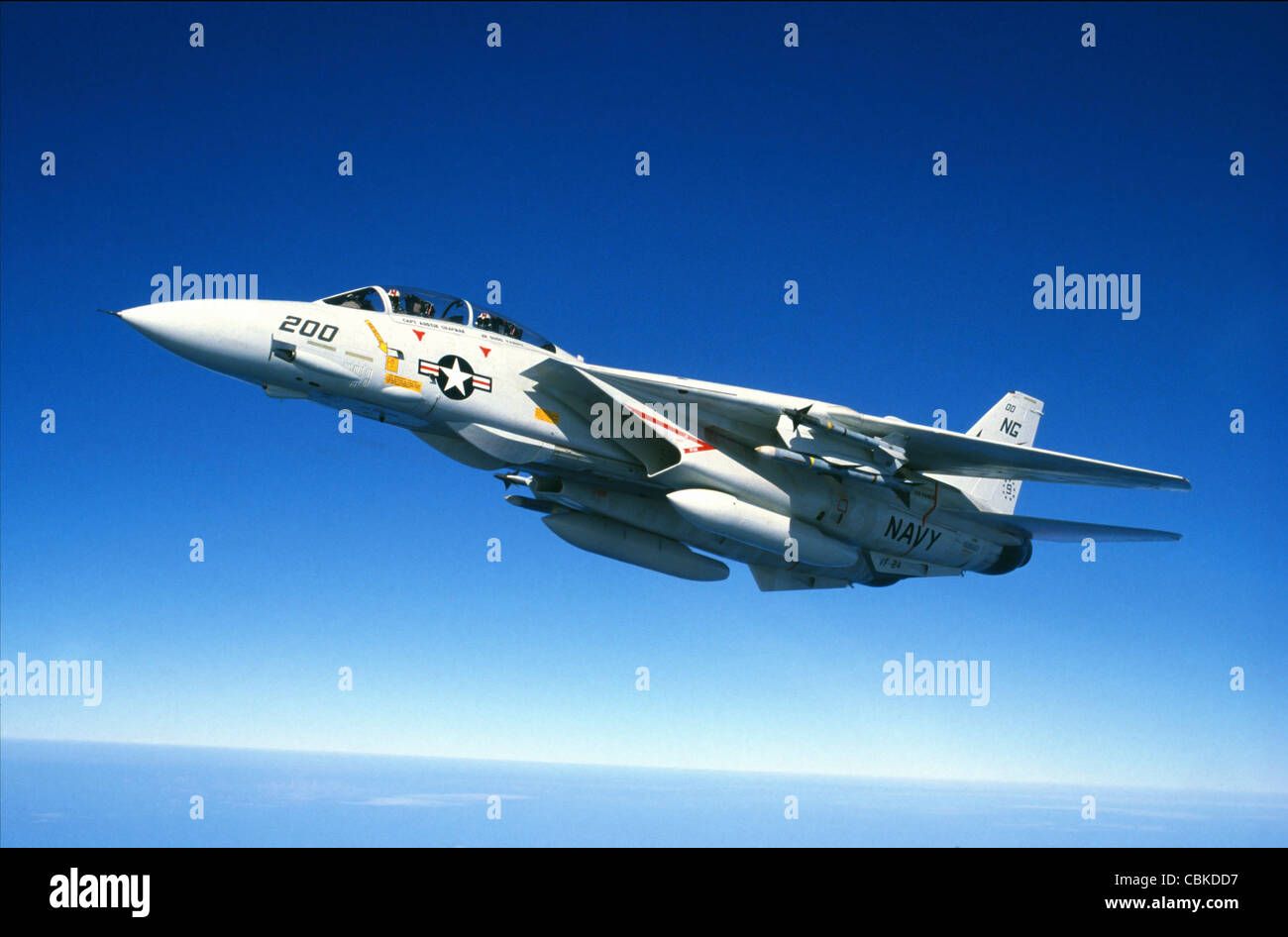 U.S. Navy F-14A Tomcat of Fighter Squadron 24 (VF-24) above the Indian Ocean. January 1984 Stock Photo