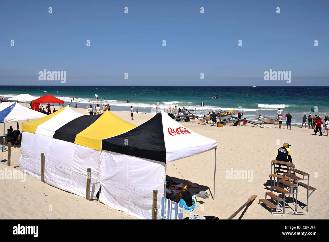 Surf Life Savers Tents on Scarborough Beach and Indian Ocean, Perth Western Australia Stock Photo