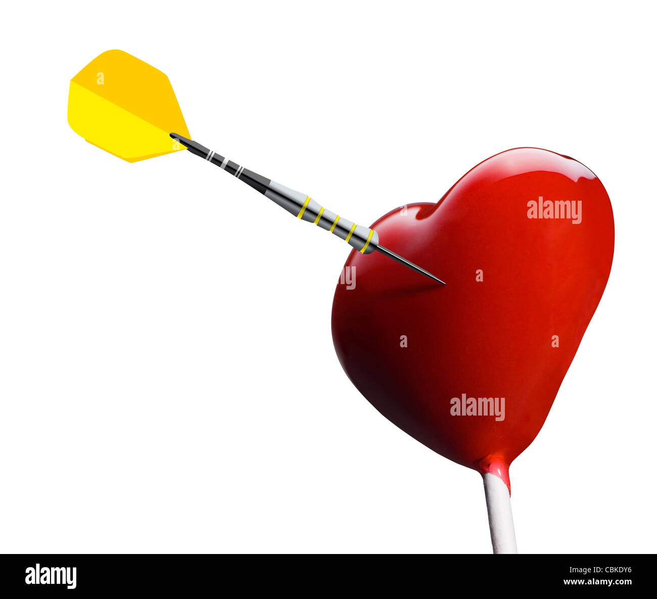 Sucette en forme de coeur touché par une flèche Heart-shaped lollipop hit by an arrow Stock Photo