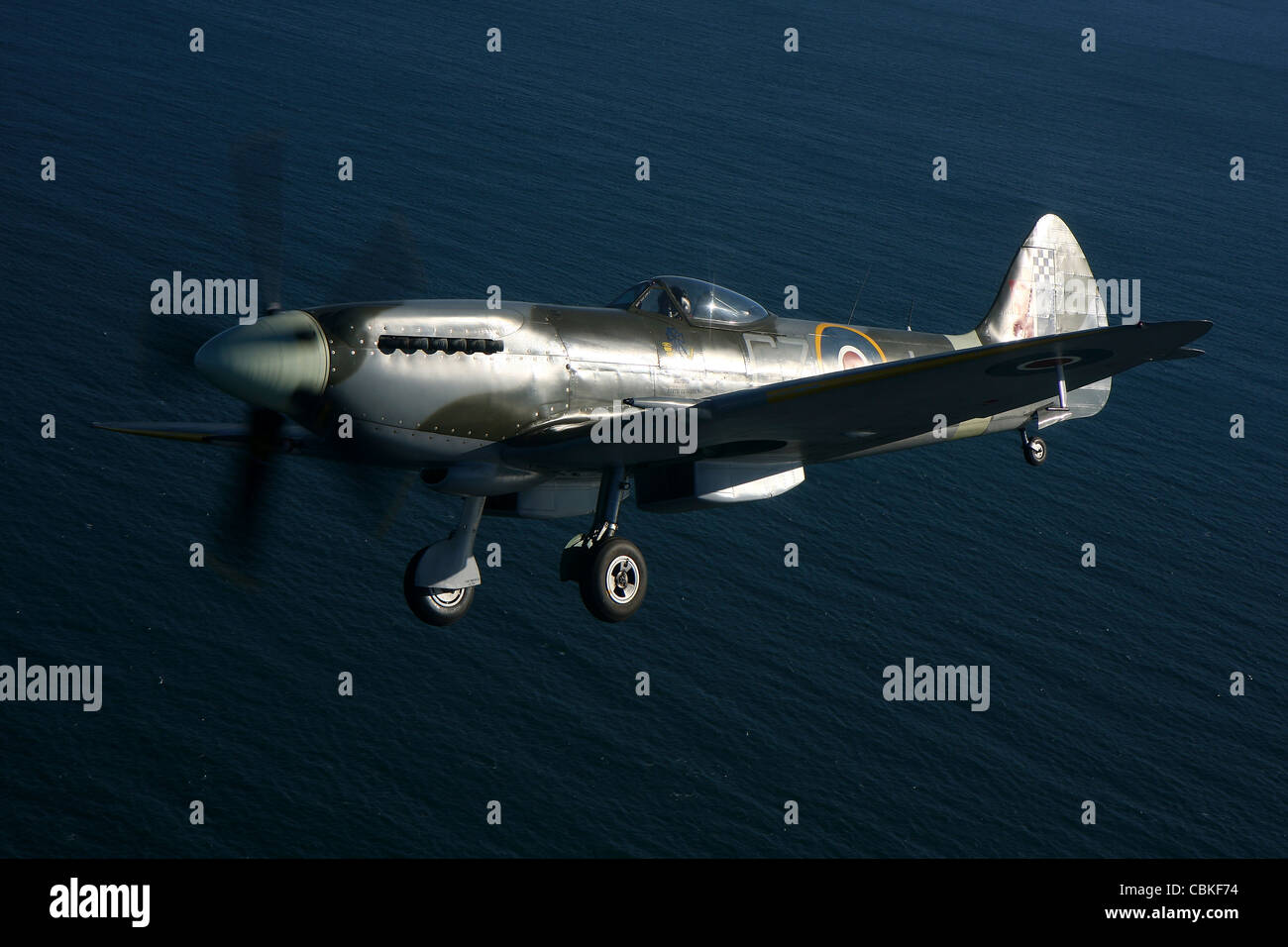 Angelholm, Sweden - Supermarine Spitfire Mk. XVIII fighter warbird. Stock Photo