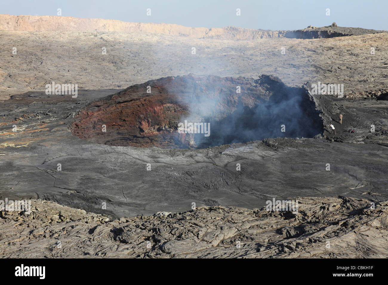 January 30, 2011 - Pit crater harbouring lava lake, Erta Ale volcano, Danakil Depression, Ethiopia. Stock Photo