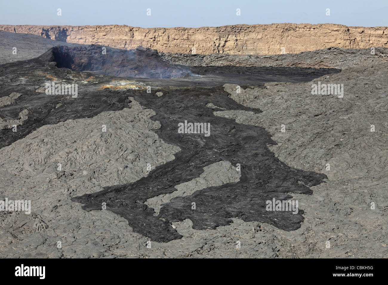 January 30, 2011 - Basaltic lava flow from pit crater, Erta Ale volcano, Danakil Depression, Ethiopia. Stock Photo