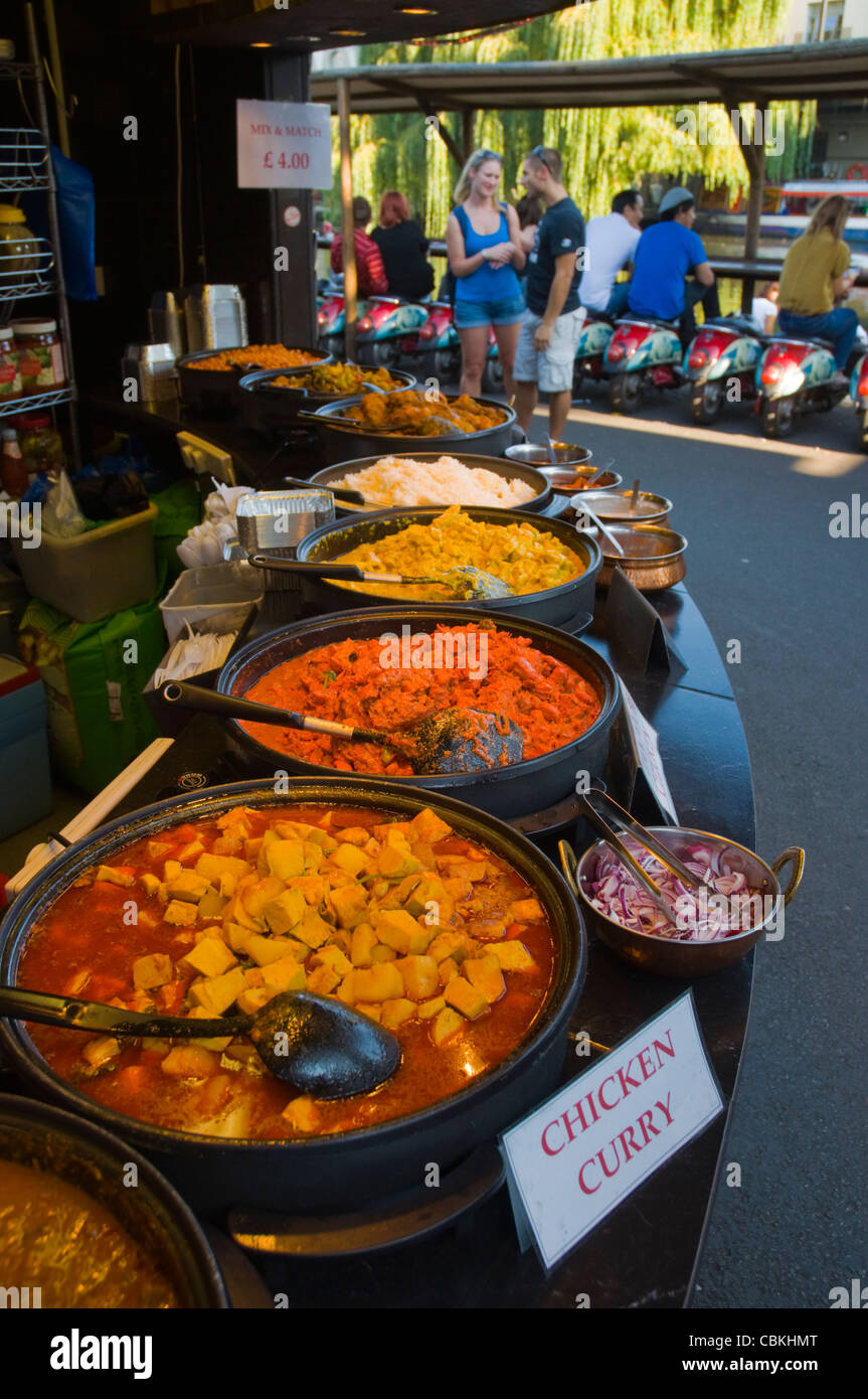 Food stall Camden Lock market Camden Town north London England UK