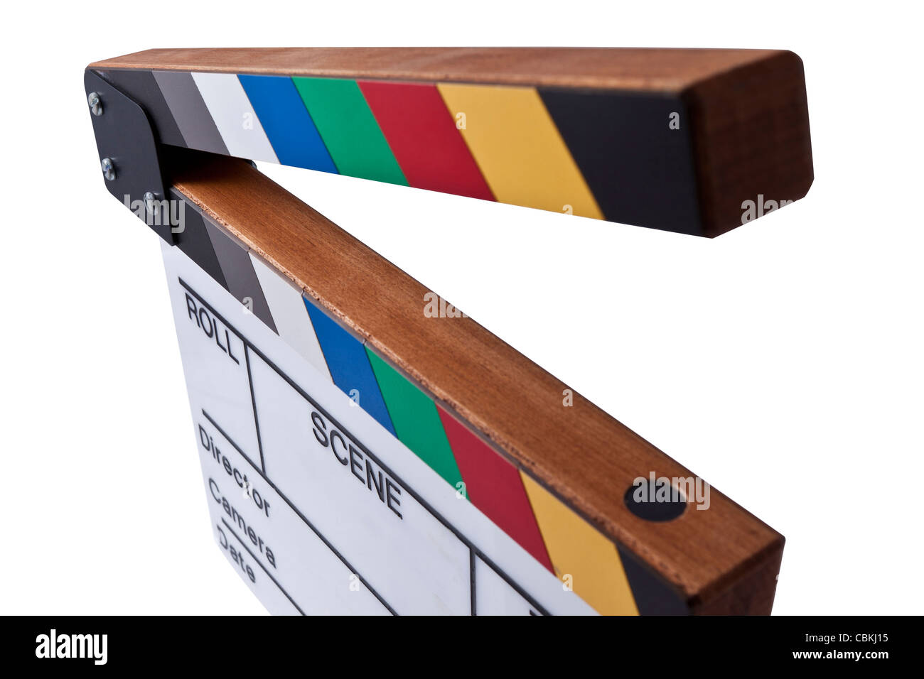 a blank color movie clapperboard on a white background Stock Photo