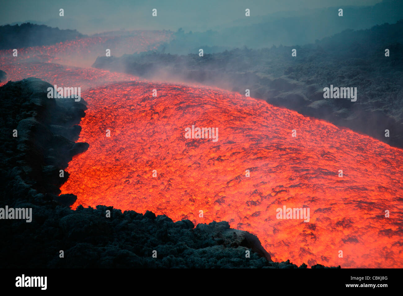 November 2006 Lava Flow At Nightfall During Eruption Of Mount Etna Stock Photo Alamy