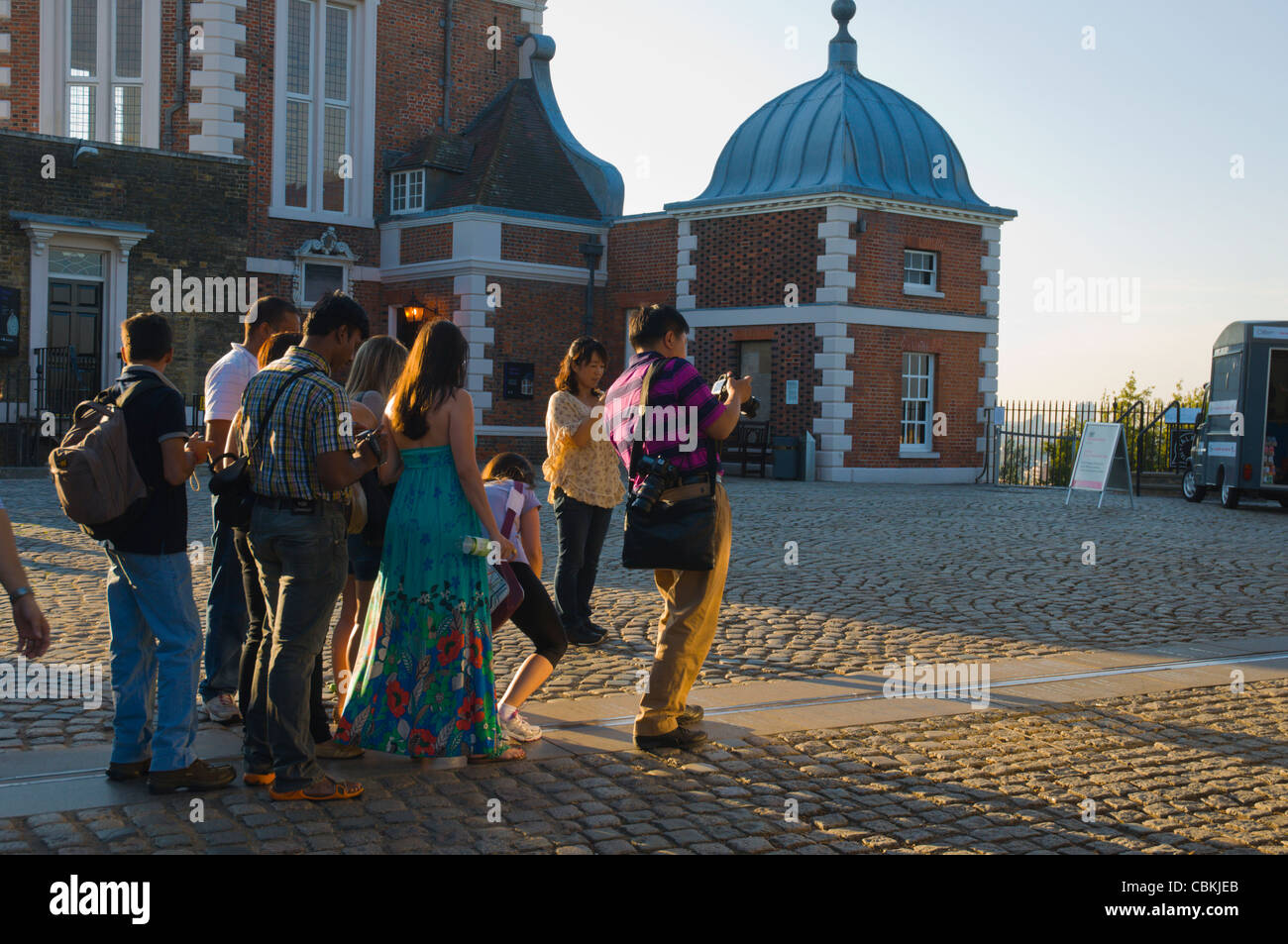Prime Meridian of the World outside Royal Observatory Museum in Greenwich borough London England UK Europe Stock Photo