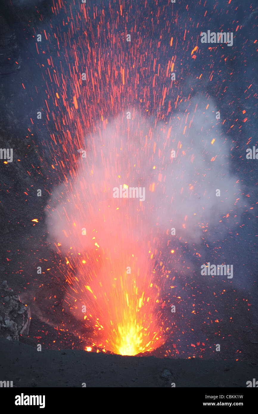 May 29, 2010 - Explosive Strombolian eruption from vent in summit crater, Yasur Volcano, Tanna Island, Vanuatu. Stock Photo