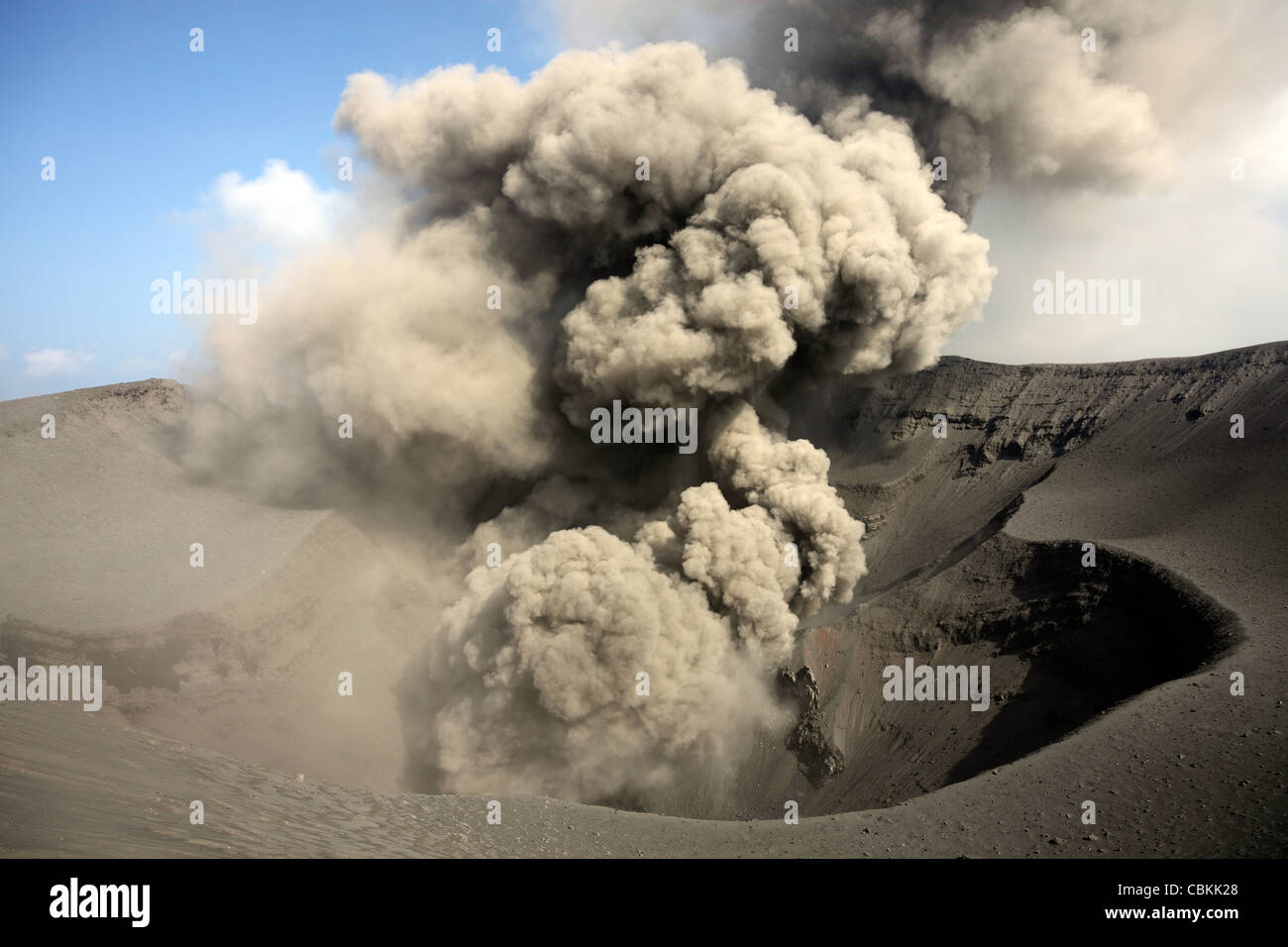 May 30, 2010 - Explosive eruption of volcanic ash, summit craters, Yasur Volcano, Tanna Island, Vanuatu. Stock Photo