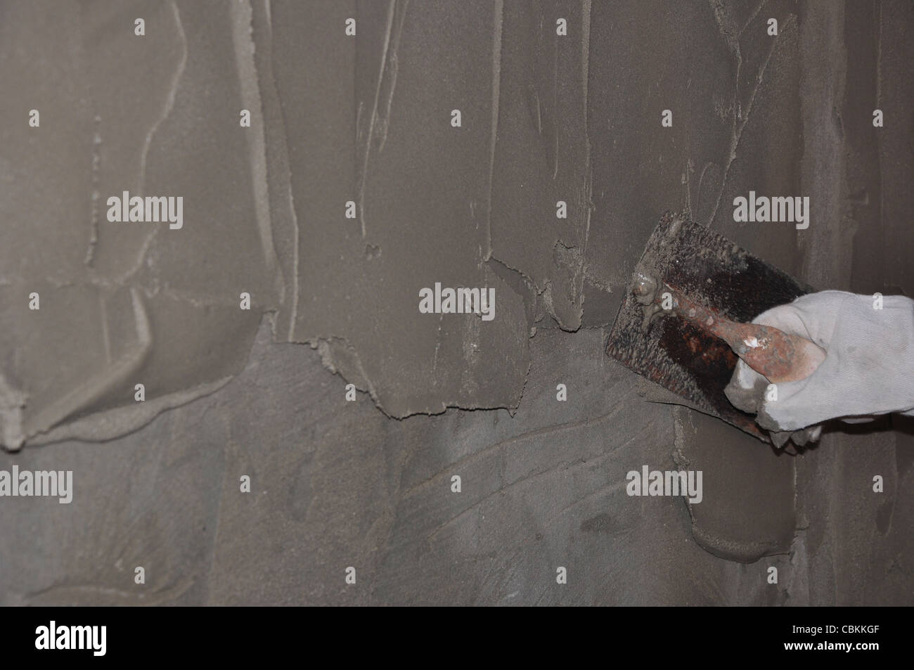 The second coat of render in preparation for plastering UK Stock Photo