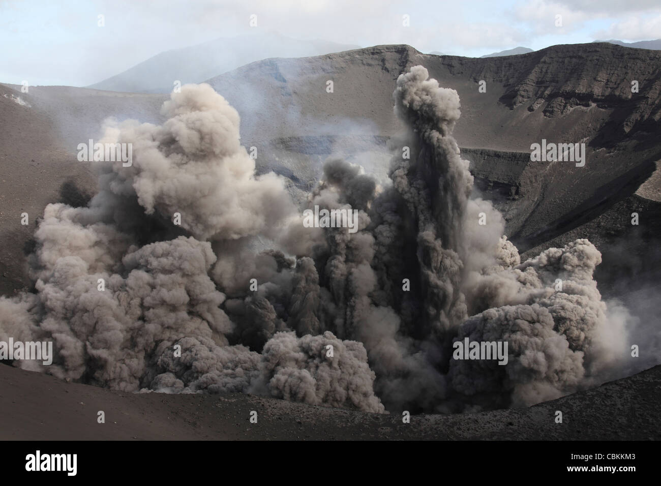 June 2, 2010 - Explosive eruptions of volcanic ash, Yasur Volcano, Tanna Island, Vanuatu. Stock Photo