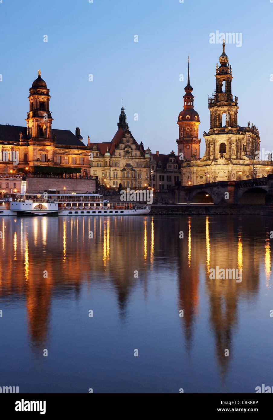 Katholische Hofkirche and River Elbe, Dresden, Free State of Saxony, Germany Stock Photo