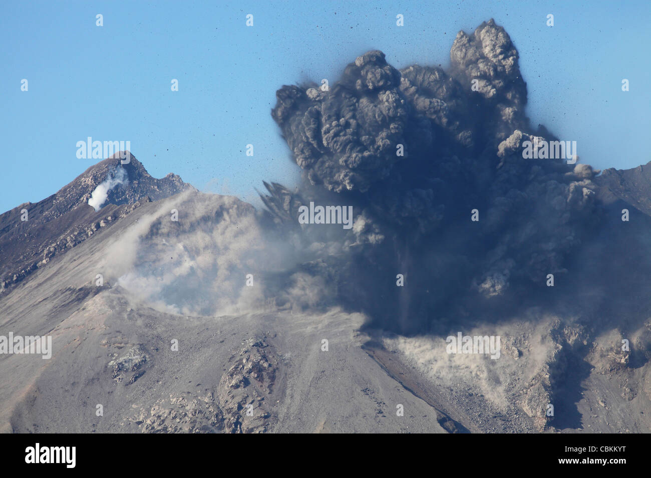 January 4, 2010 - Ash cloud following explosive Vulcanian eruption, Sakurajima Volcano, Japan. Stock Photo