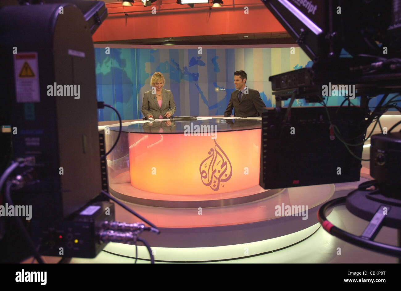 News anchor Jane Dutton delivering the news in the studios of Al