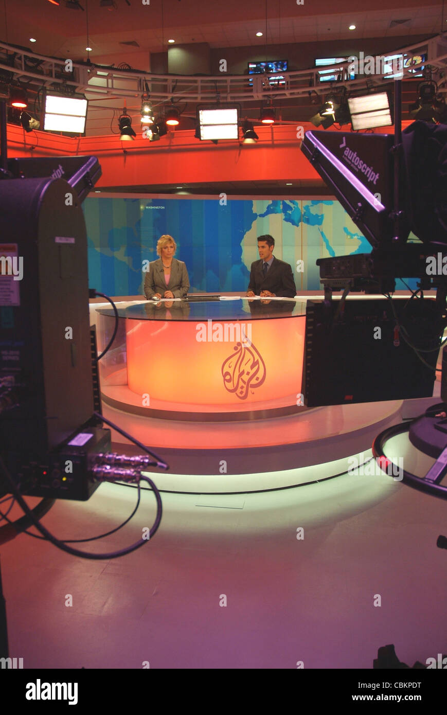 News anchor Jane Dutton delivering the news in the studios of Al