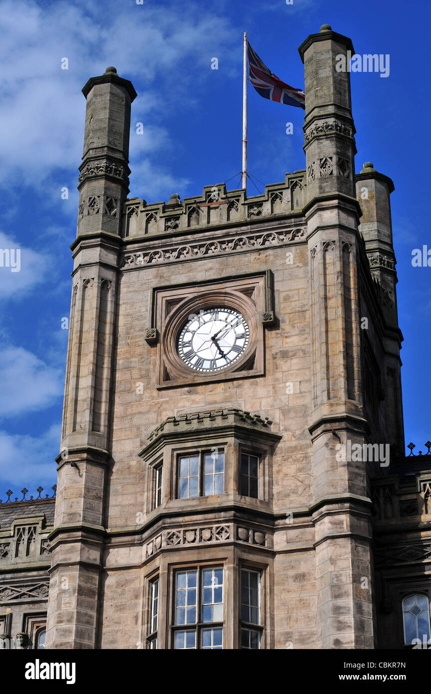 The union flag flies from the mock Tudor clock tower of Shrewsbury ...
