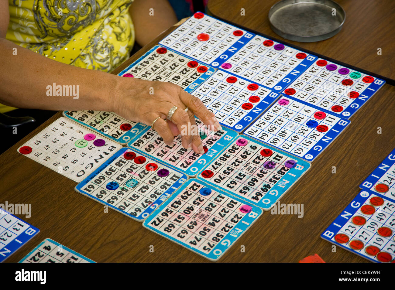 Womans Hand and Bingo Cards, Philadelphia, USA Stock Photo