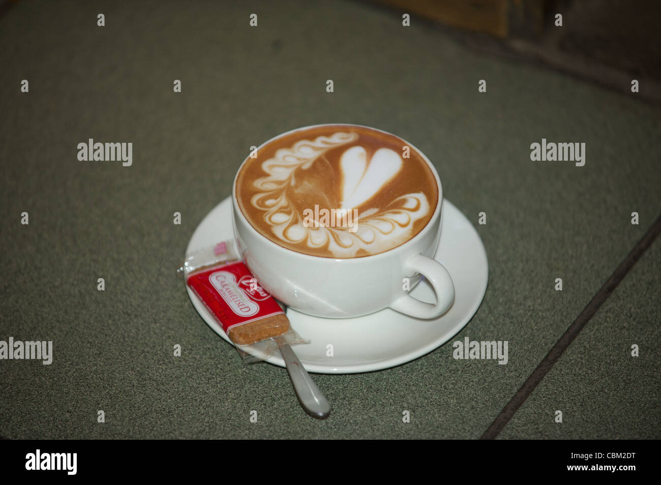 Latte Coffee with latte art -swirls and loveheart Stock Photo